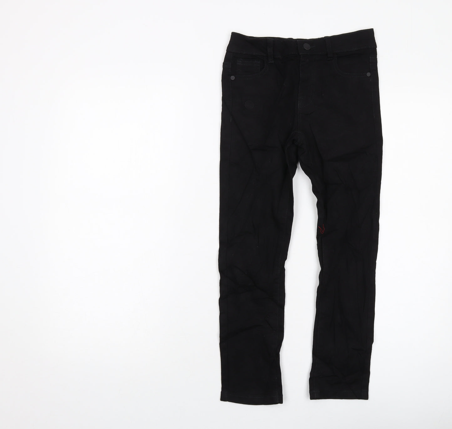 Marks and Spencer Boys Black Cotton Straight Jeans Size 7-8 Years Regular Button