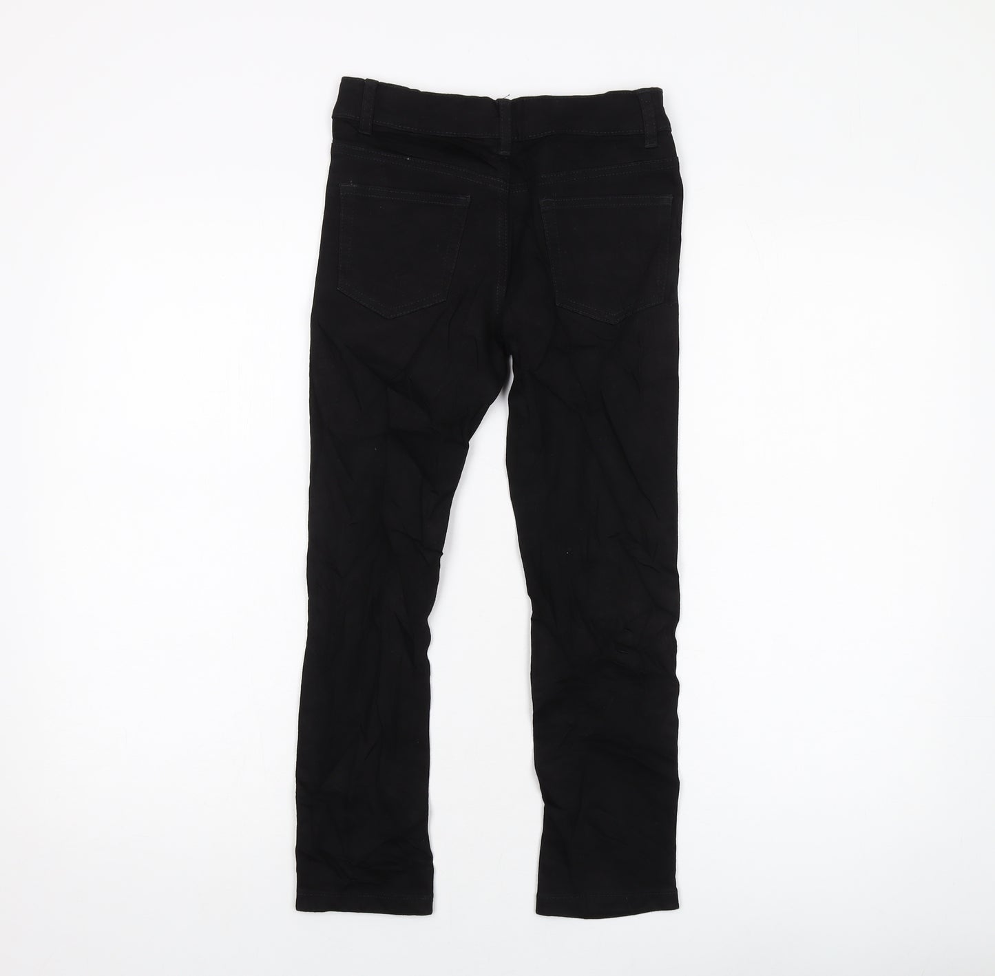 Marks and Spencer Boys Black Cotton Straight Jeans Size 7-8 Years Regular Button