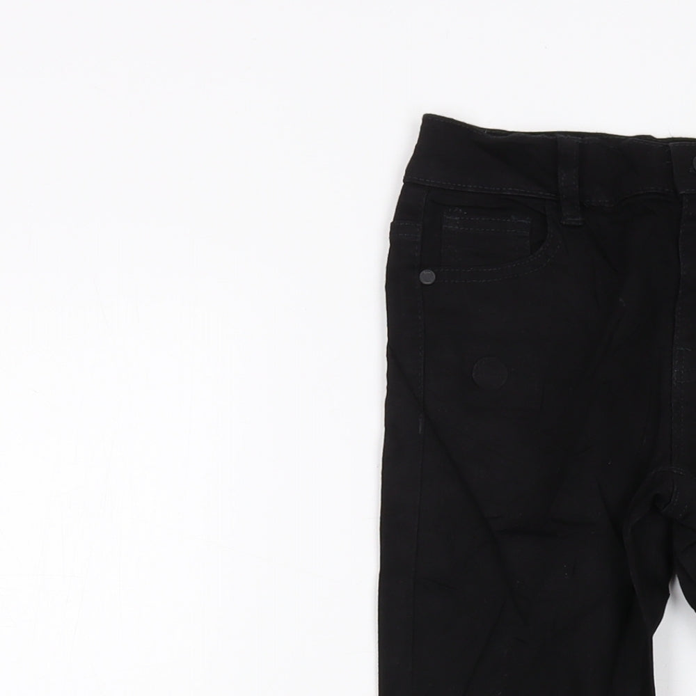 Marks and Spencer Boys Black Cotton Straight Jeans Size 7-8 Years Regular Button
