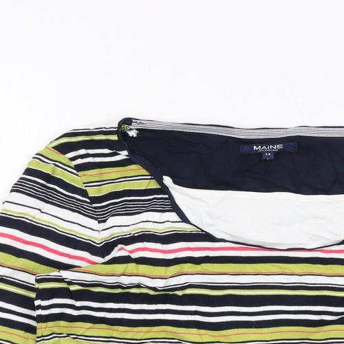 Maine Womens Multicoloured Striped Cotton Basic T-Shirt Size 14 Round Neck