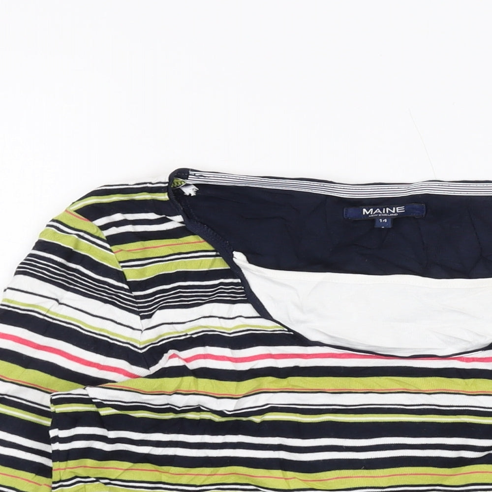 Maine Womens Multicoloured Striped Cotton Basic T-Shirt Size 14 Round Neck