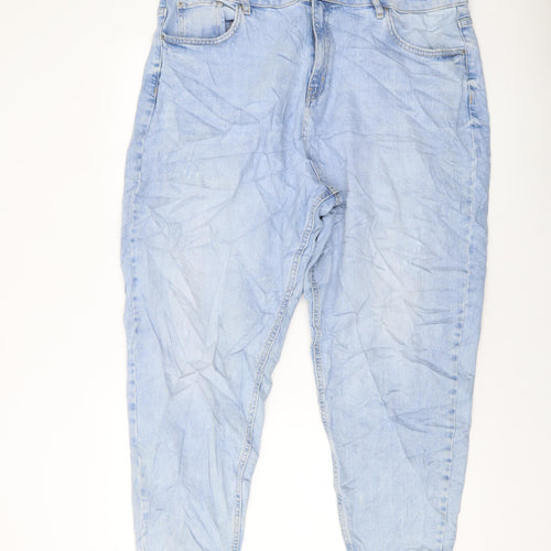 Marks and Spencer Womens Blue Cotton Mom Jeans Size 20 L26 in Regular Button
