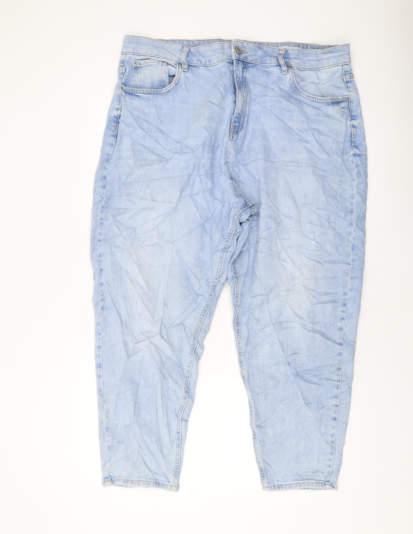 Marks and Spencer Womens Blue Cotton Mom Jeans Size 20 L26 in Regular Button