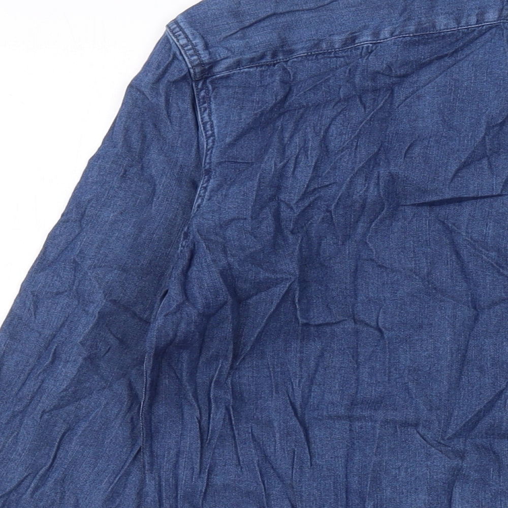 Marks and Spencer Mens Blue Cotton Button-Up Size S Collared Button