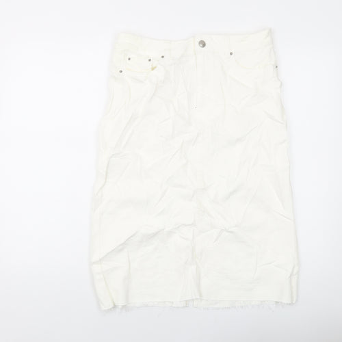 Marks and Spencer Womens Ivory Cotton A-Line Skirt Size 12 Button