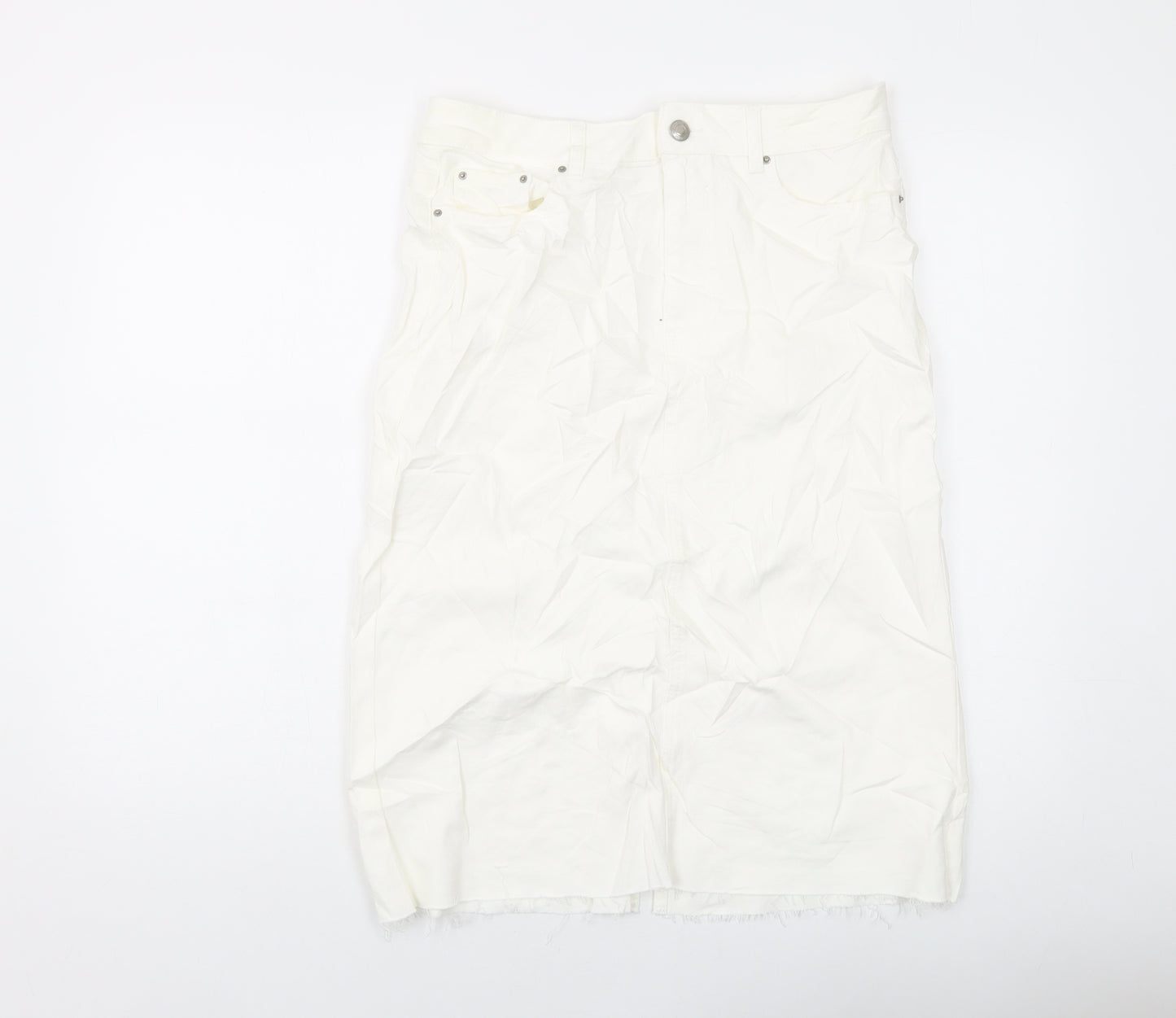 Marks and Spencer Womens Ivory Cotton A-Line Skirt Size 12 Button