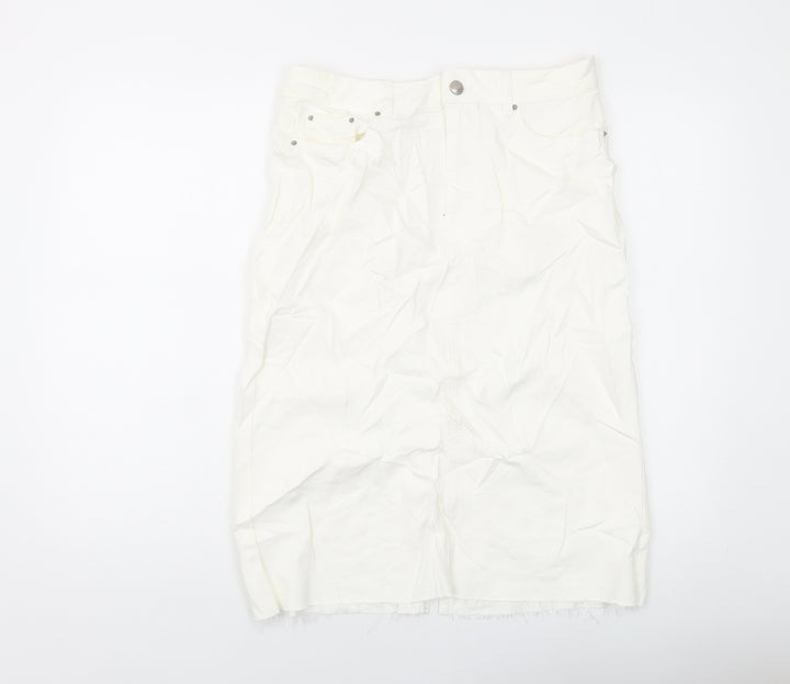Marks and Spencer Womens Ivory Cotton A-Line Skirt Size 12 Button