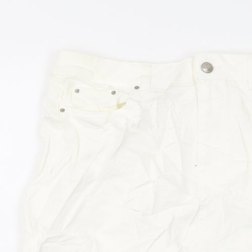 Marks and Spencer Womens Ivory Cotton A-Line Skirt Size 12 Button
