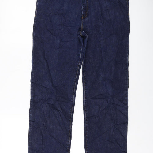 Marks and Spencer Womens Blue Cotton Straight Jeans Size 32 in L27 in Regular Button