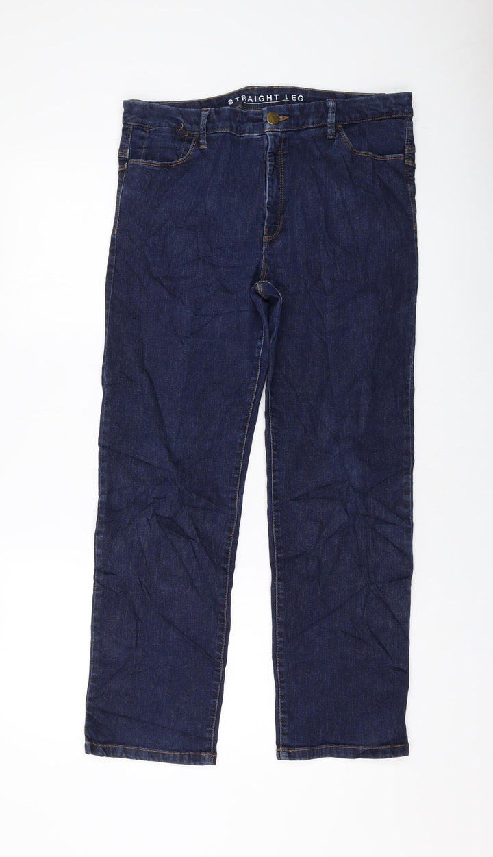 Marks and Spencer Womens Blue Cotton Straight Jeans Size 32 in L27 in Regular Button