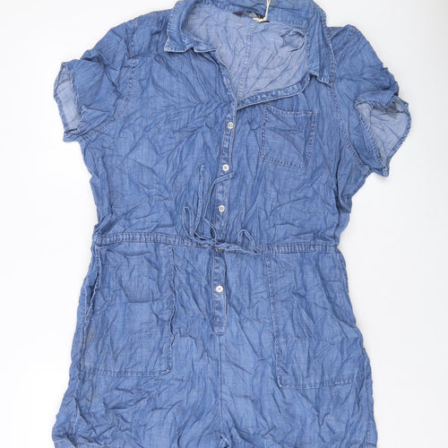 Marks and Spencer Womens Blue Lyocell Playsuit One-Piece Size 16 Buckle