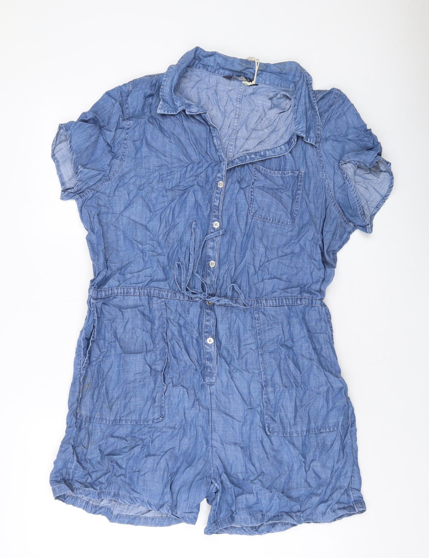 Marks and Spencer Womens Blue Lyocell Playsuit One-Piece Size 16 Buckle