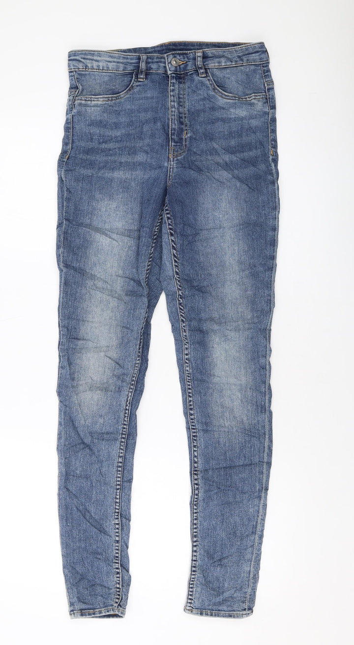 H&M Womens Blue Cotton Skinny Jeans Size 12 L29 in Regular Button