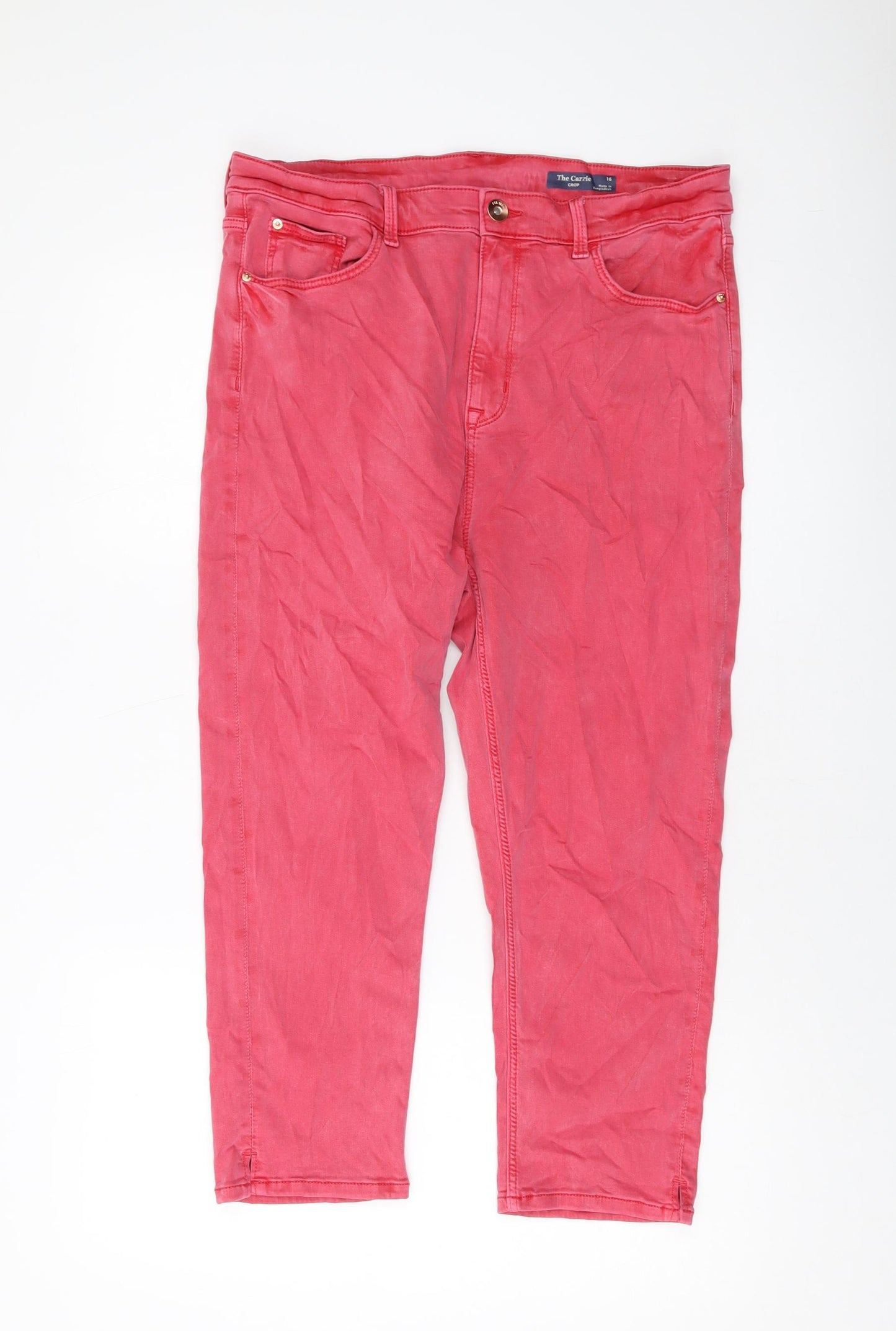 Marks and Spencer Womens Pink Cotton Cropped Jeans Size 16 L21 in Regular Button