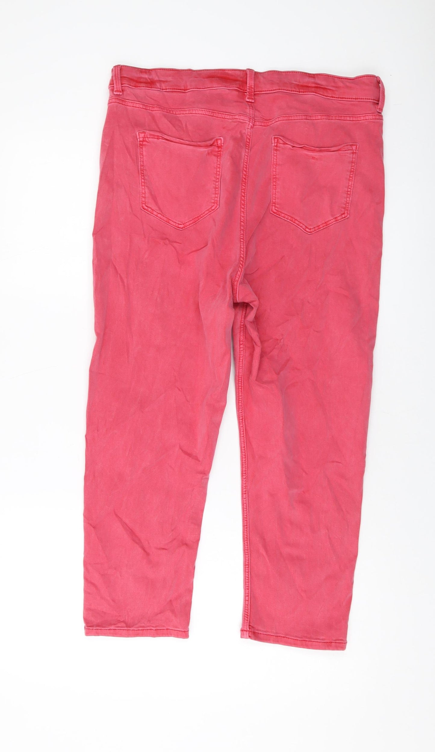Marks and Spencer Womens Pink Cotton Cropped Jeans Size 16 L21 in Regular Button