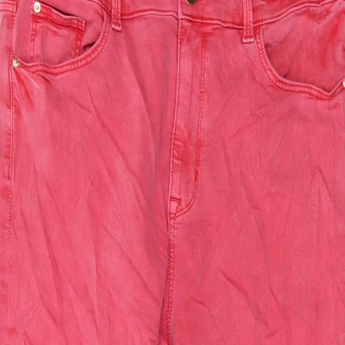 Marks and Spencer Womens Pink Cotton Cropped Jeans Size 16 L21 in Regular Button