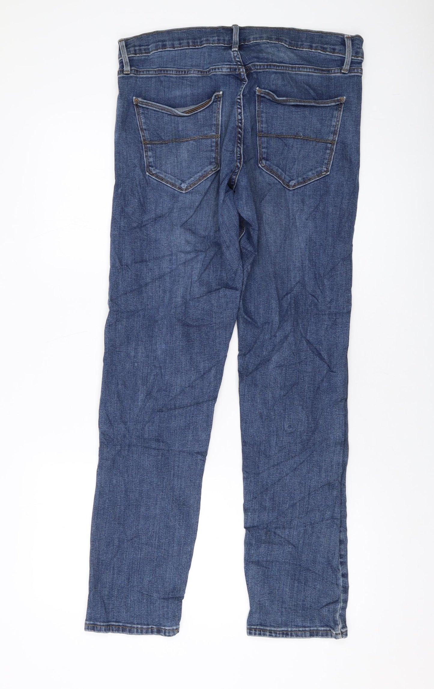 Marks and Spencer Mens Blue Cotton Straight Jeans Size 34 in L31 in Slim Button