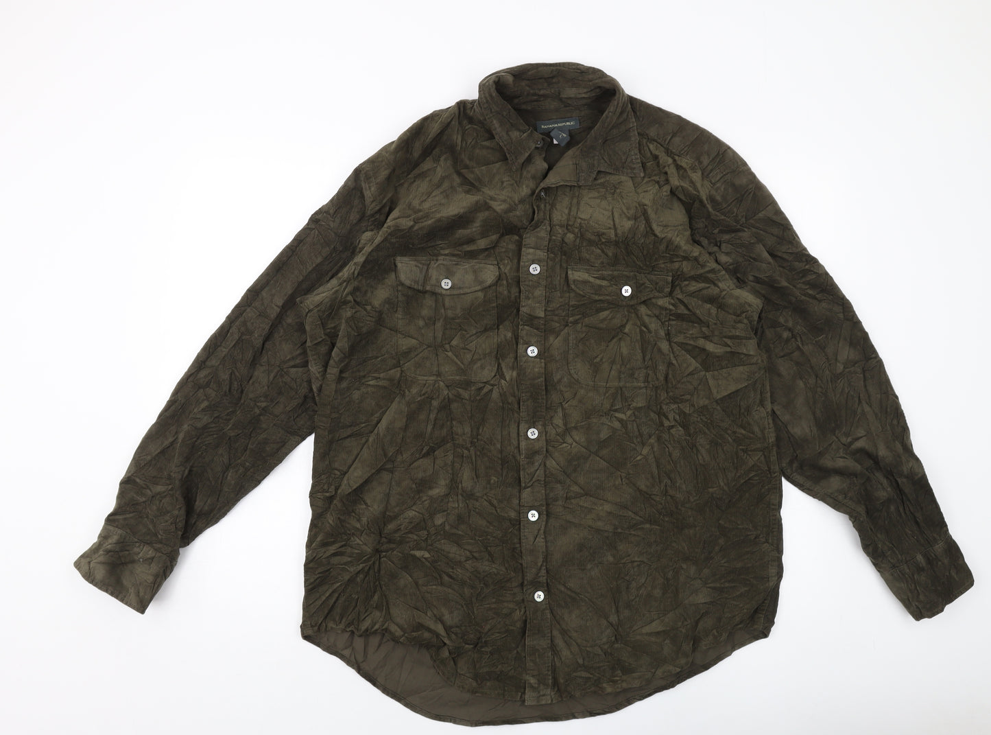 Banana Republic Mens Green Cotton Button-Up Size L Collared Button