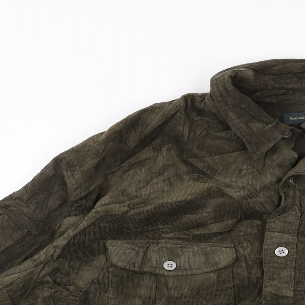 Banana Republic Mens Green Cotton Button-Up Size L Collared Button