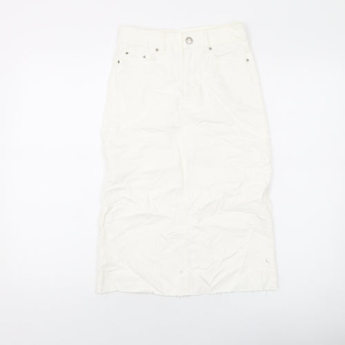 Marks and Spencer Womens Ivory Cotton A-Line Skirt Size 6 Button