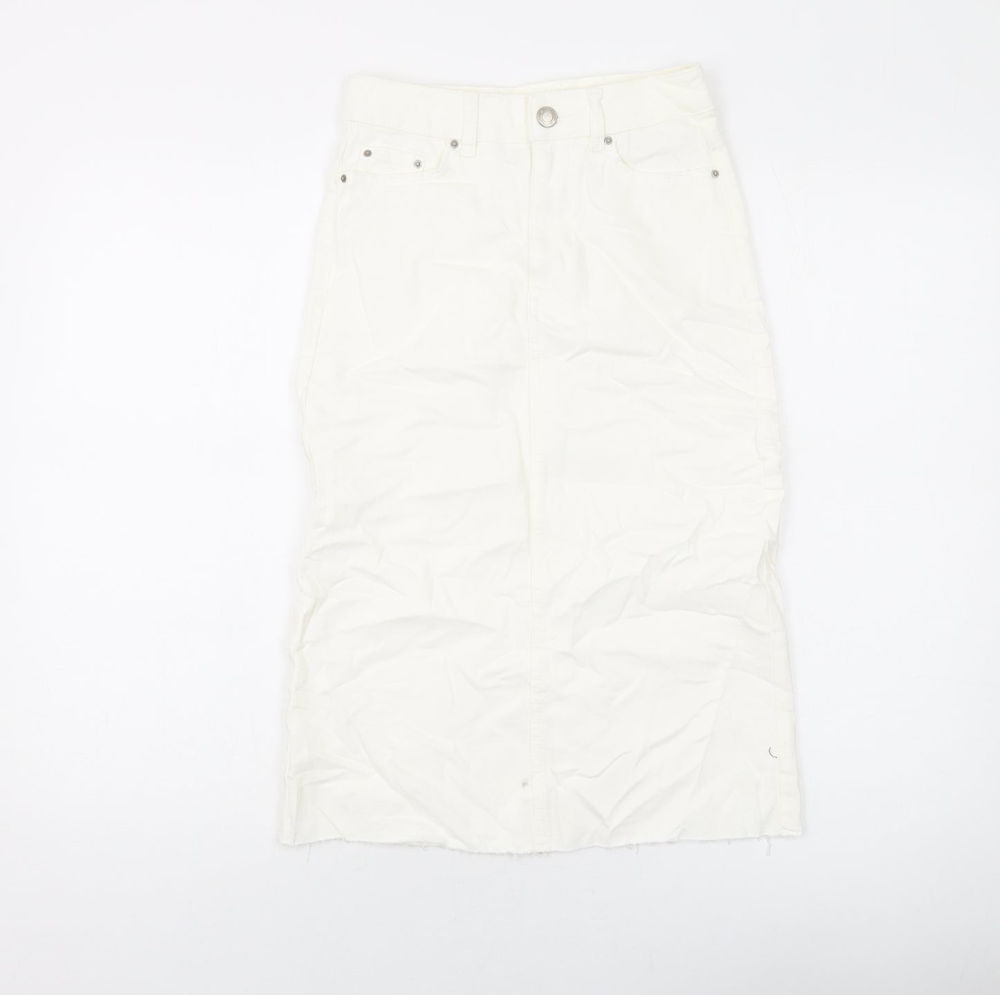 Marks and Spencer Womens Ivory Cotton A-Line Skirt Size 6 Button