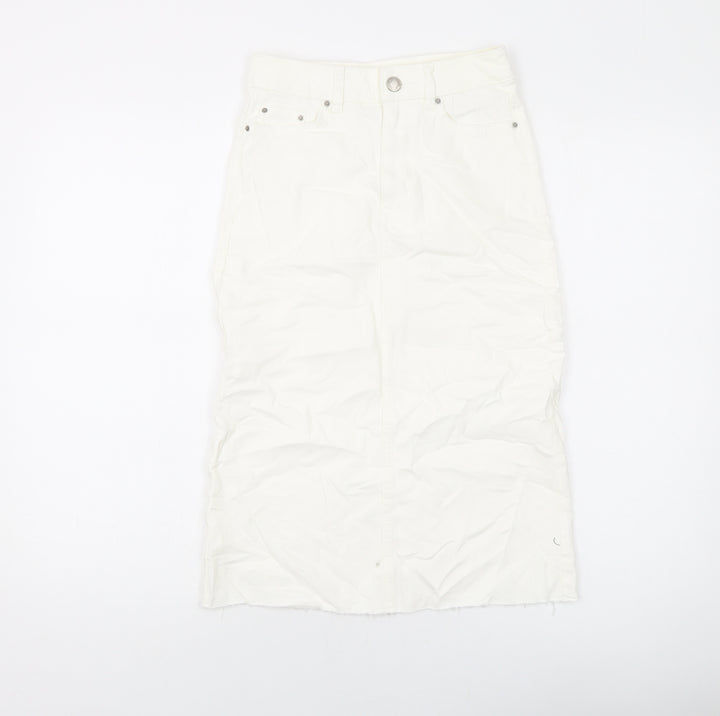 Marks and Spencer Womens Ivory Cotton A-Line Skirt Size 6 Button