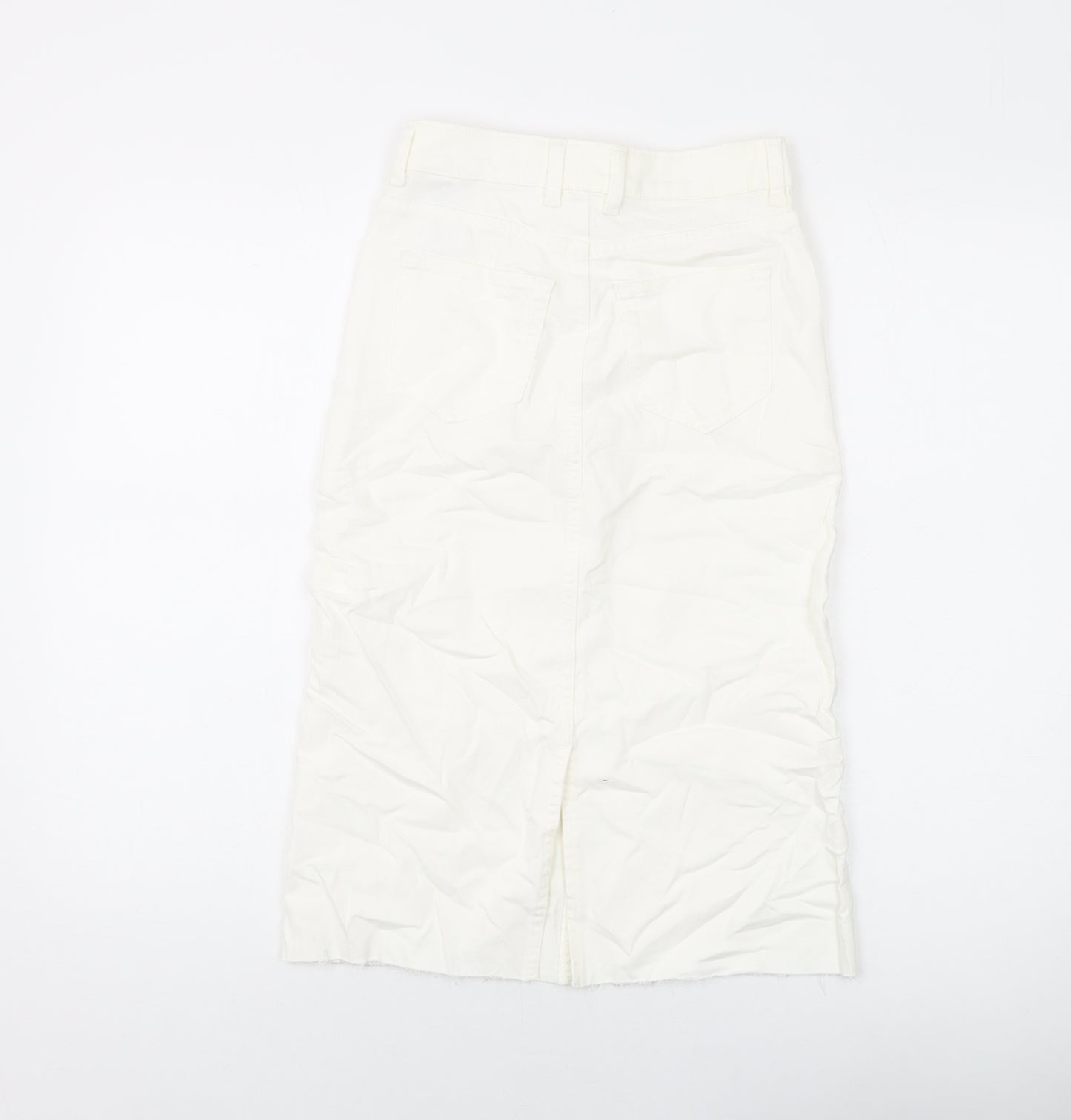 Marks and Spencer Womens Ivory Cotton A-Line Skirt Size 6 Button