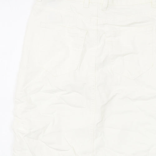 Marks and Spencer Womens Ivory Cotton A-Line Skirt Size 6 Button