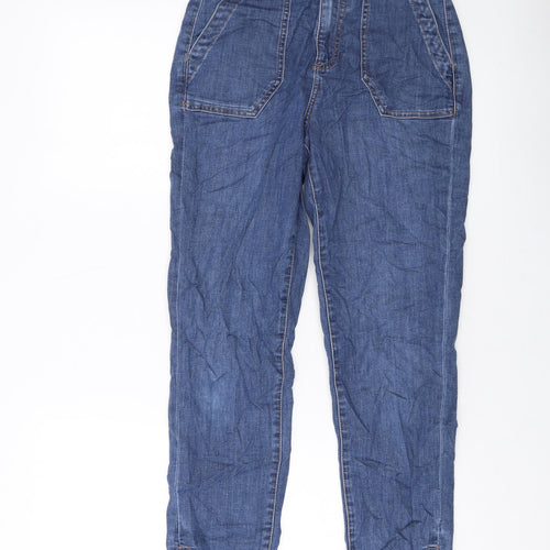 Marks and Spencer Womens Blue Cotton Tapered Jeans Size 8 L27 in Regular Button