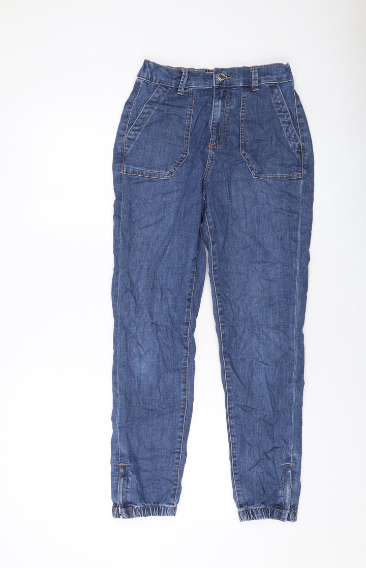Marks and Spencer Womens Blue Cotton Tapered Jeans Size 8 L27 in Regular Button