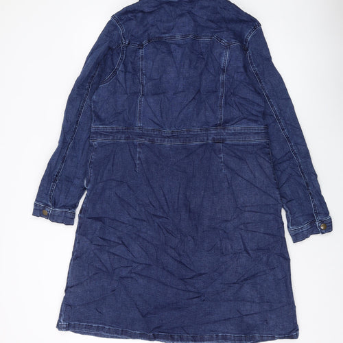 Marks and Spencer Womens Blue Cotton A-Line Size 16 Collared Snap