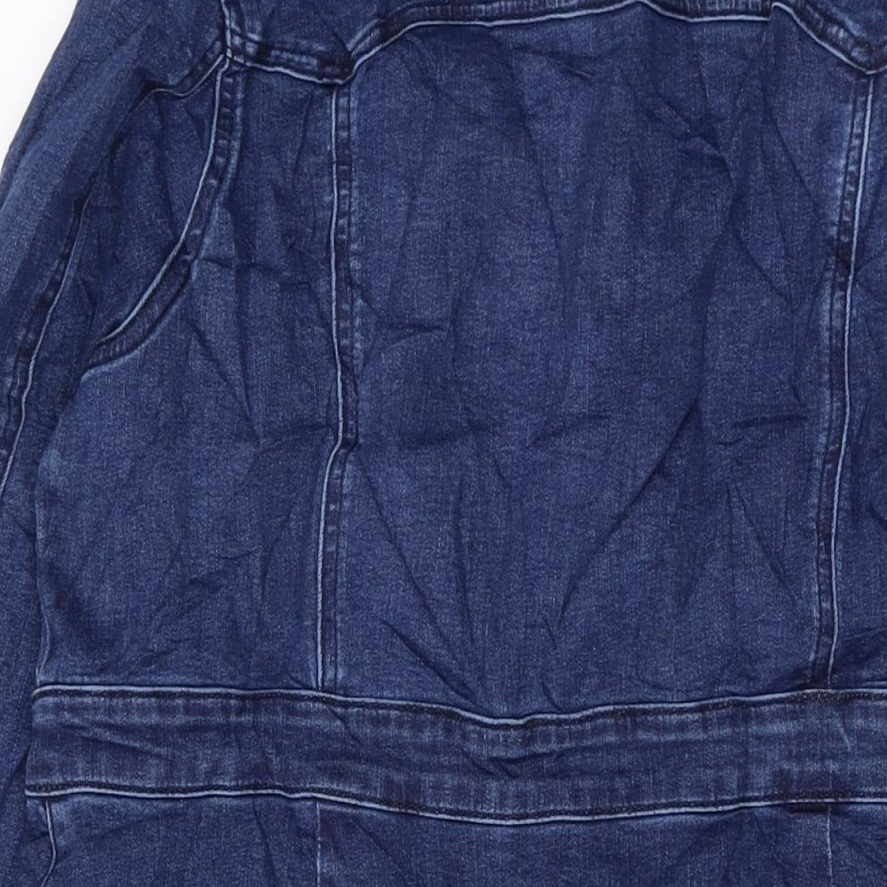 Marks and Spencer Womens Blue Cotton A-Line Size 16 Collared Snap