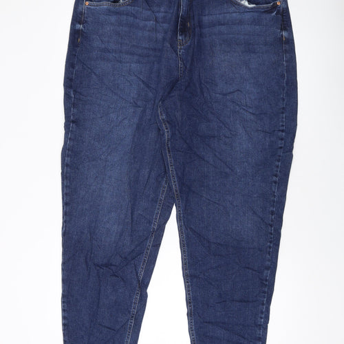 Marks and Spencer Womens Blue Cotton Mom Jeans Size 20 L29 in Regular Button