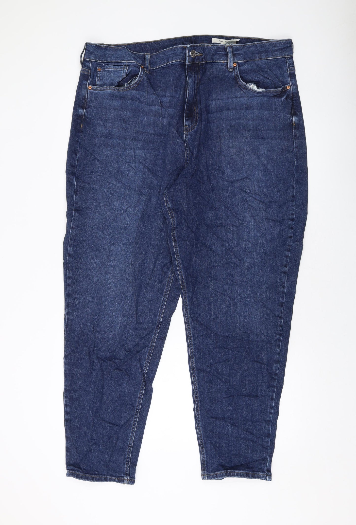 Marks and Spencer Womens Blue Cotton Mom Jeans Size 20 L29 in Regular Button