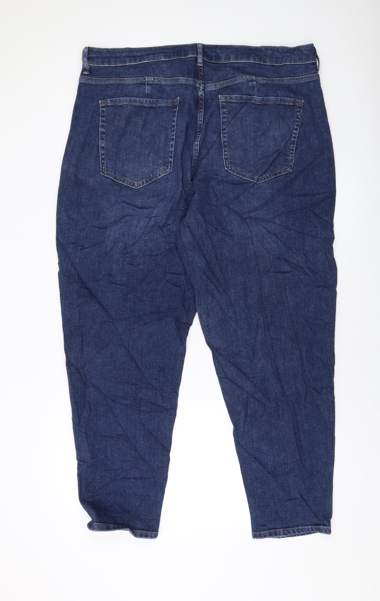 Marks and Spencer Womens Blue Cotton Mom Jeans Size 20 L29 in Regular Button