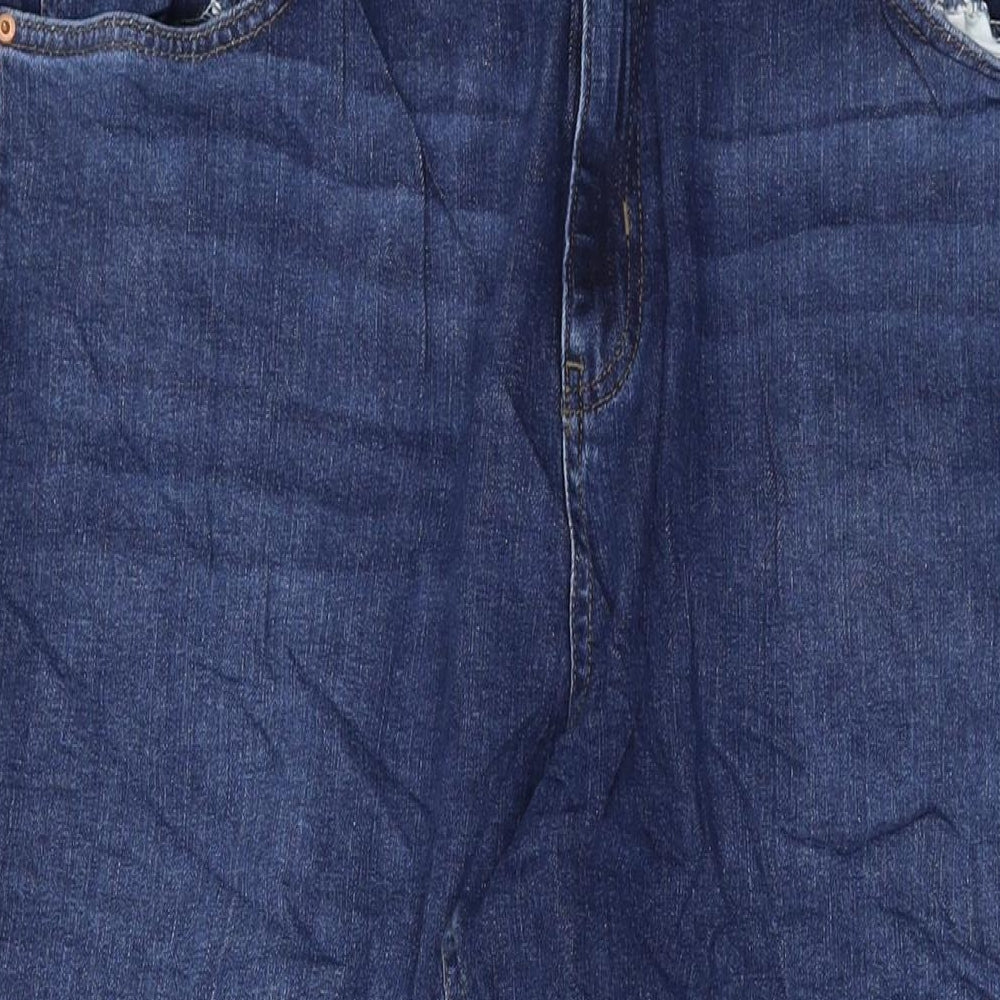 Marks and Spencer Womens Blue Cotton Mom Jeans Size 20 L29 in Regular Button