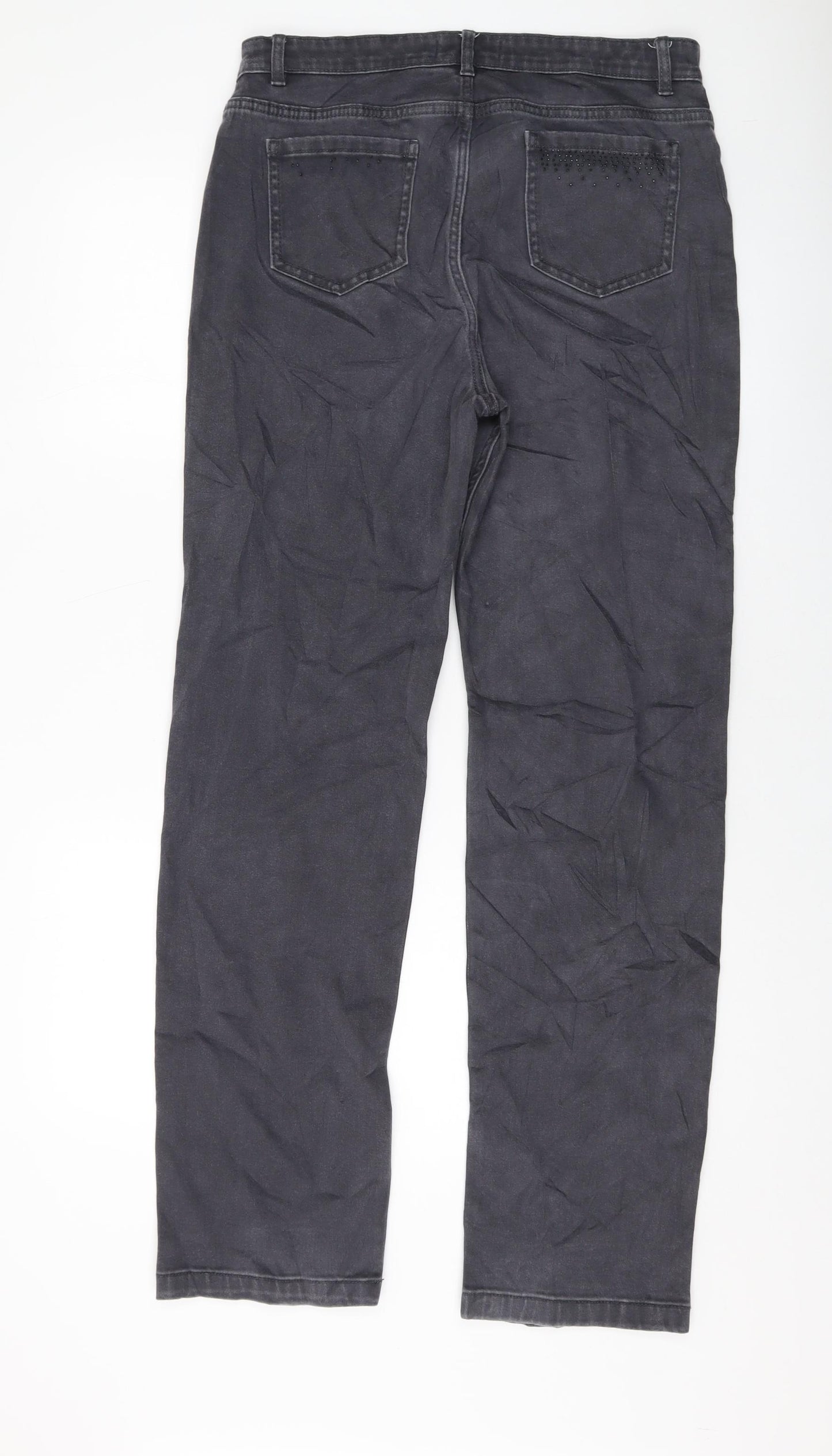 Marks and Spencer Womens Grey Cotton Straight Jeans Size 14 L31 in Regular Button
