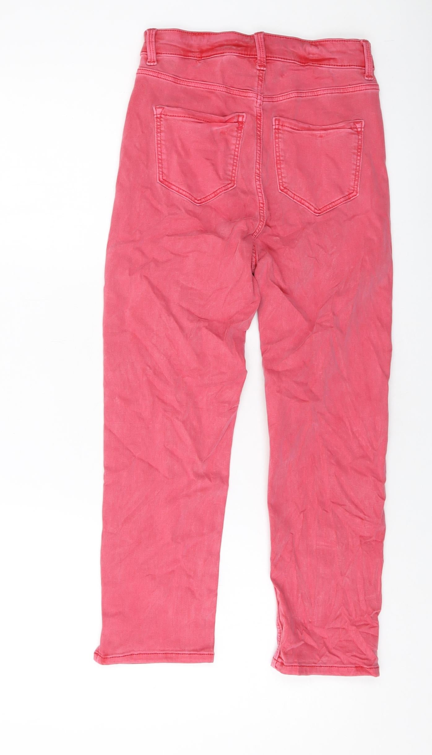 Marks and Spencer Womens Pink Cotton Cropped Jeans Size 6 L22 in Regular Button