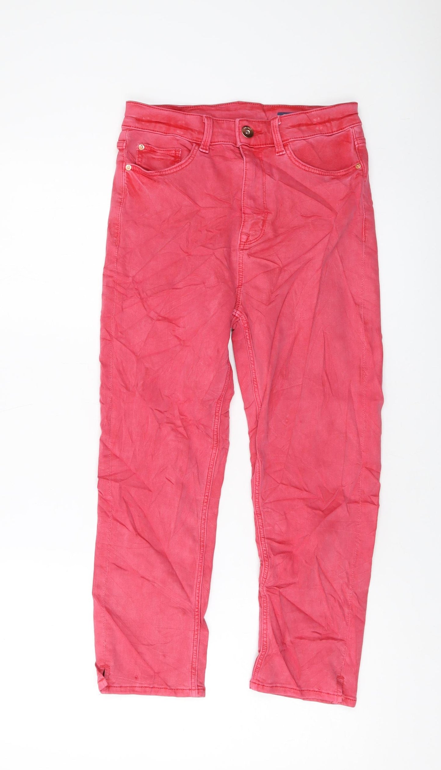 Marks and Spencer Womens Pink Cotton Cropped Jeans Size 8 L21 in Regular Button