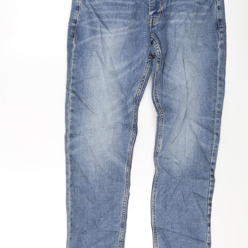 Marks and Spencer Mens Blue Cotton Straight Jeans Size 30 in L31 in Slim Button