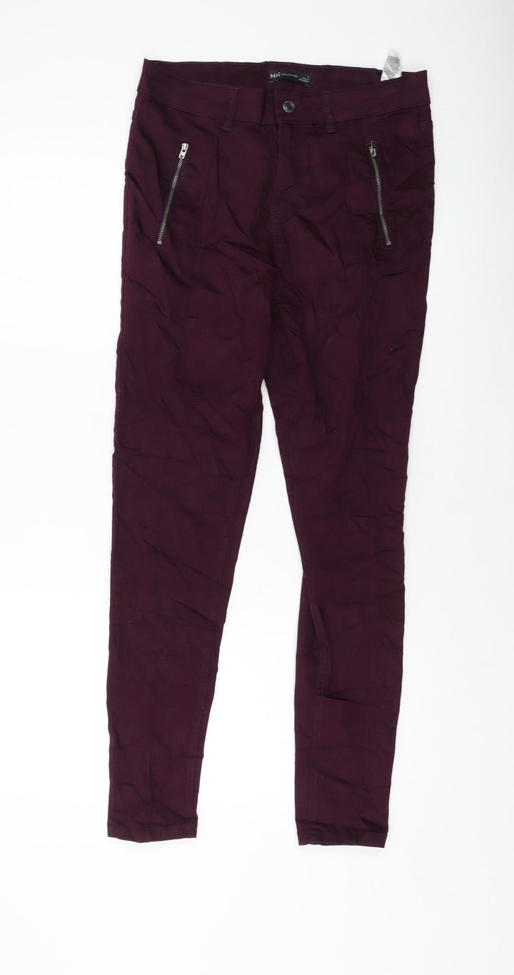 Marks and Spencer Womens Purple Cotton Skinny Jeans Size 12 L28 in Regular Button