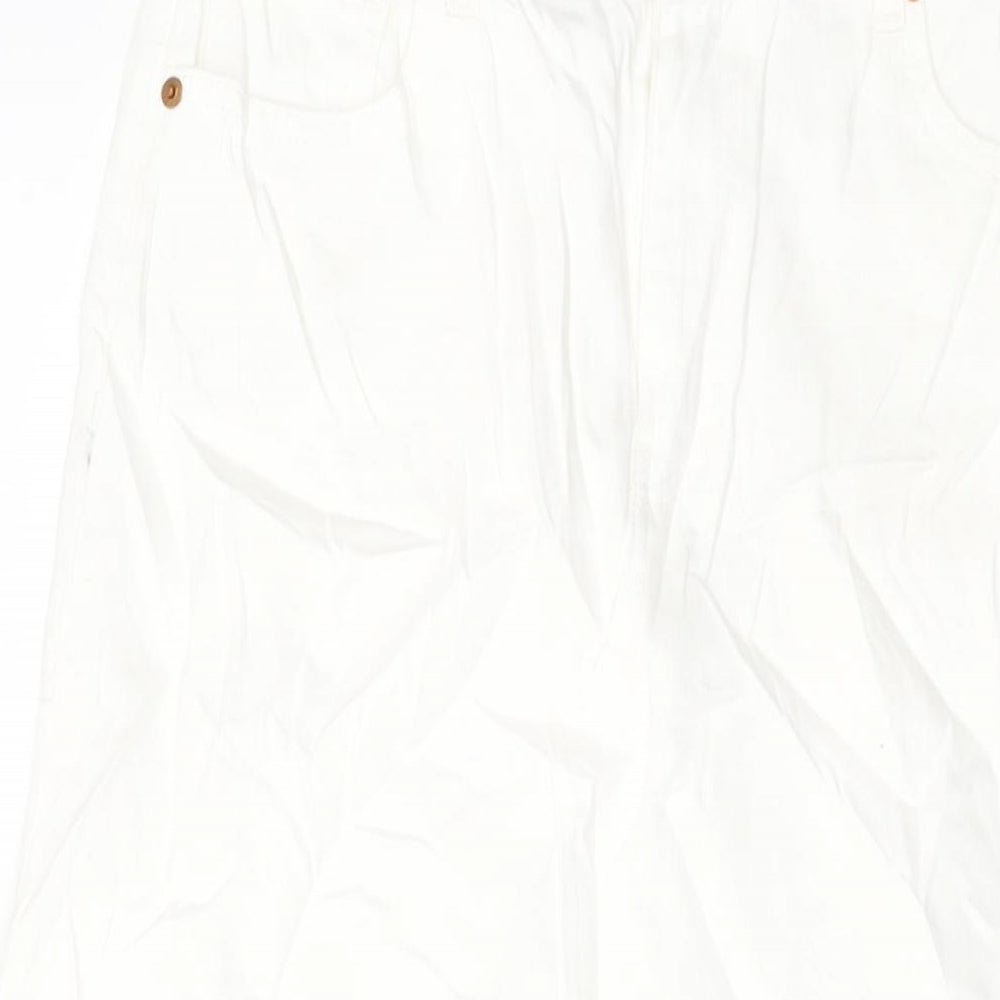 Marks and Spencer Womens Ivory Cotton A-Line Skirt Size 14 Button