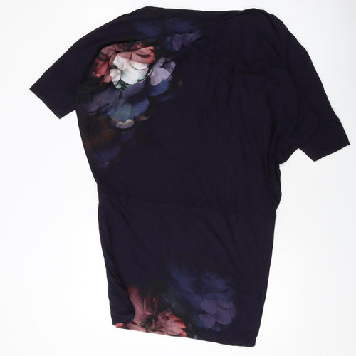 Phase Eight Womens Black Floral Polyester Tunic Blouse Size 14 Round Neck