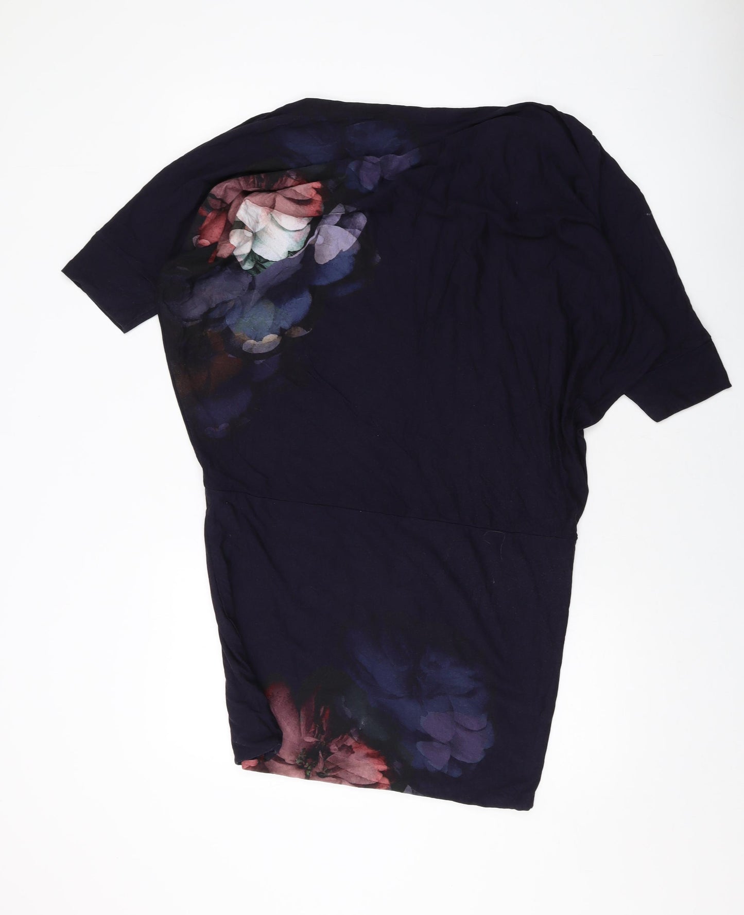 Phase Eight Womens Black Floral Polyester Tunic Blouse Size 14 Round Neck