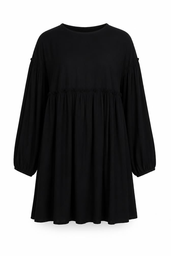 Front view of Boohoo women’s beige viscose a-line, size UK 16, round neck pullover