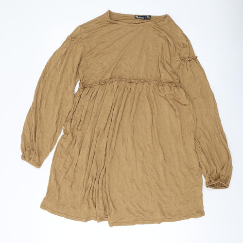 Boohoo Womens Brown Viscose A-Line Size 16 Round Neck Pullover