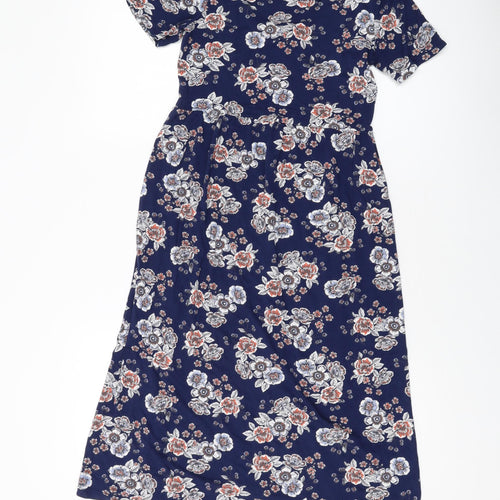 Dorothy Perkins Womens Blue Floral Viscose A-Line Size 6 Round Neck Pullover