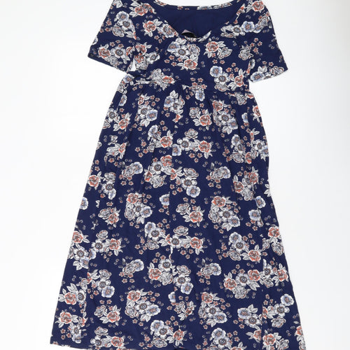 Dorothy Perkins Womens Blue Floral Viscose A-Line Size 6 Round Neck Pullover