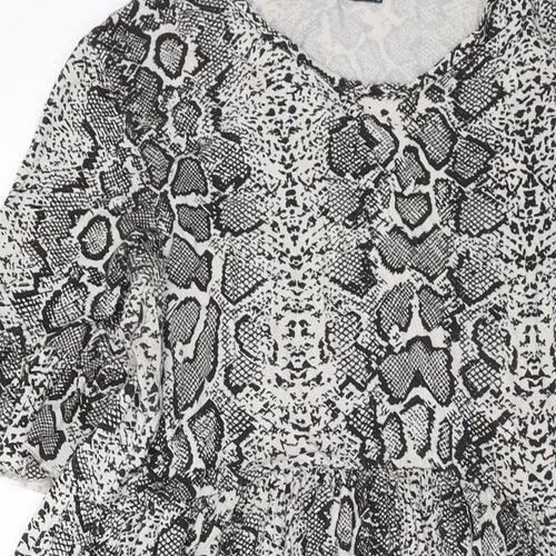 Boohoo Womens Grey Animal Print Viscose A-Line Size 16 Round Neck Pullover