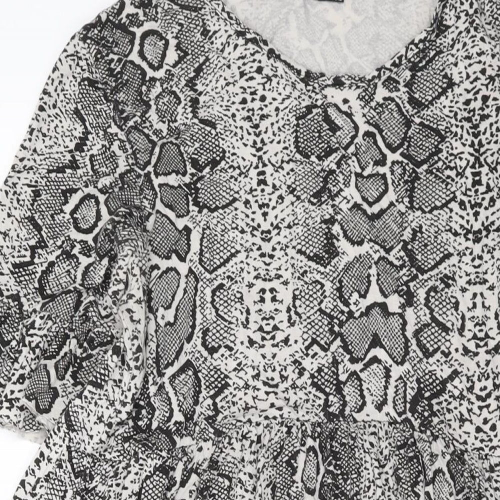 Boohoo Womens Grey Animal Print Viscose A-Line Size 16 Round Neck Pullover
